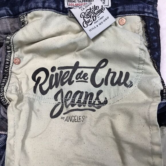 RIVET DE CRU Jayden Jean Men 34x32 Destroyed Distressed Rip Repair Denim Blue - Picture 14 of 16